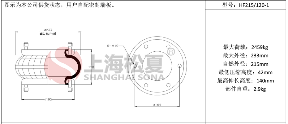 HF215/120-1法蘭式橡膠氣囊，糾偏氣囊